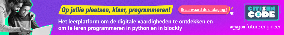 CitizenCode : Het leerplatform om de digitale vaardigheden te ontdekken en om te leren programmeren in python en in blockly. Ik aanvaard de uitdaging!