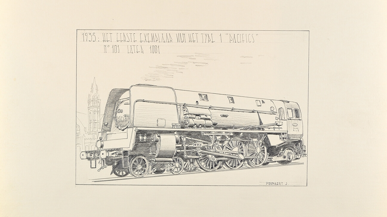 Tekening van een stoomlocomotief