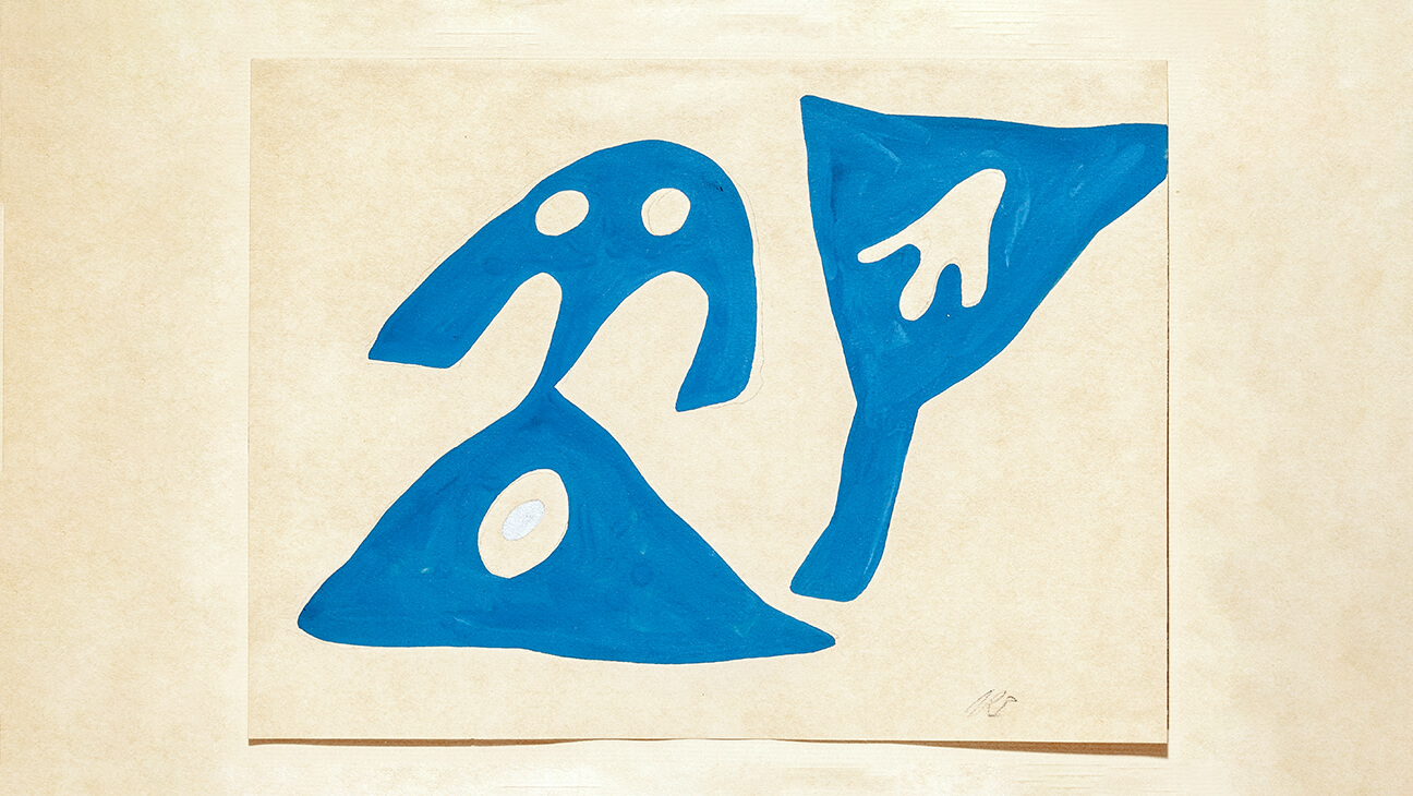 Hans/Jean Arp, Man en vrouw, ca. 1928, waterverf en potlood op papier, 22,5 x 30,5 cm. Privéverzameling. 