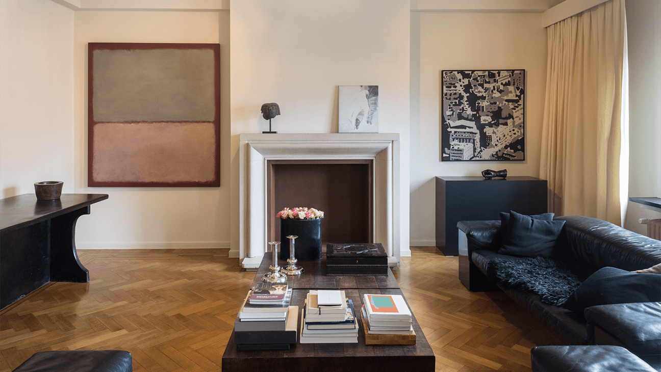 Interieur Jan en Lieve Andries-Vanlouwe met werk van o.a. Robert Mangold, Mark Rothko en Gerhard Richter.