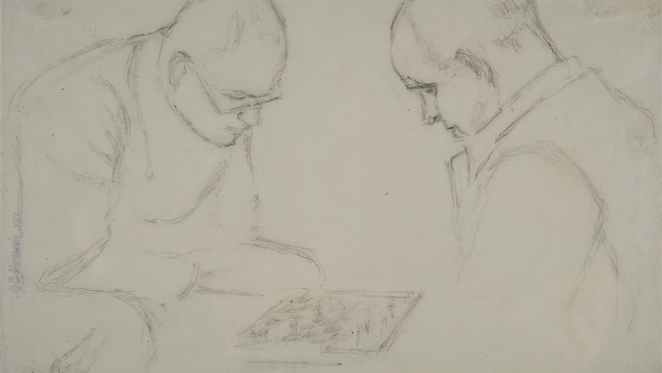 Schakers. Tekening van Marian Ruzamski, gevangene nr. 122843, gemaakt in KL Auschwitz